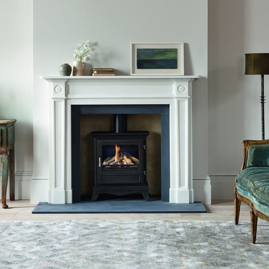 Chesneys gas stove in a white mantel — Gas Stoves