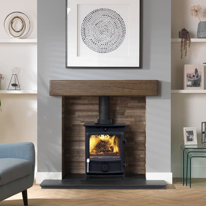 Dark oak effect beam roomset with stove