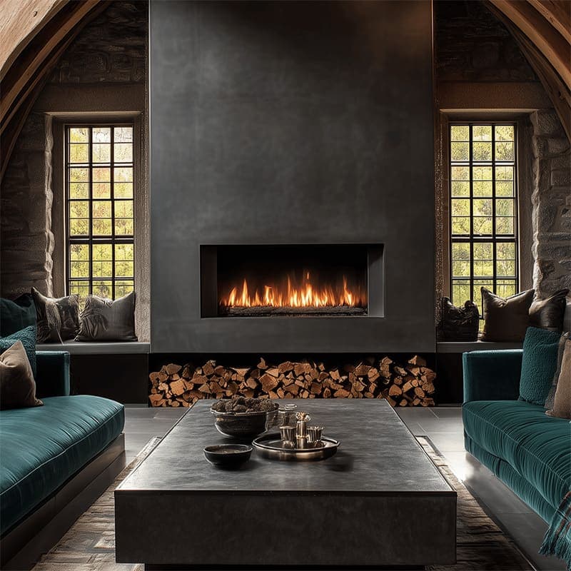 Luxury lounge with a front-facing gas fire