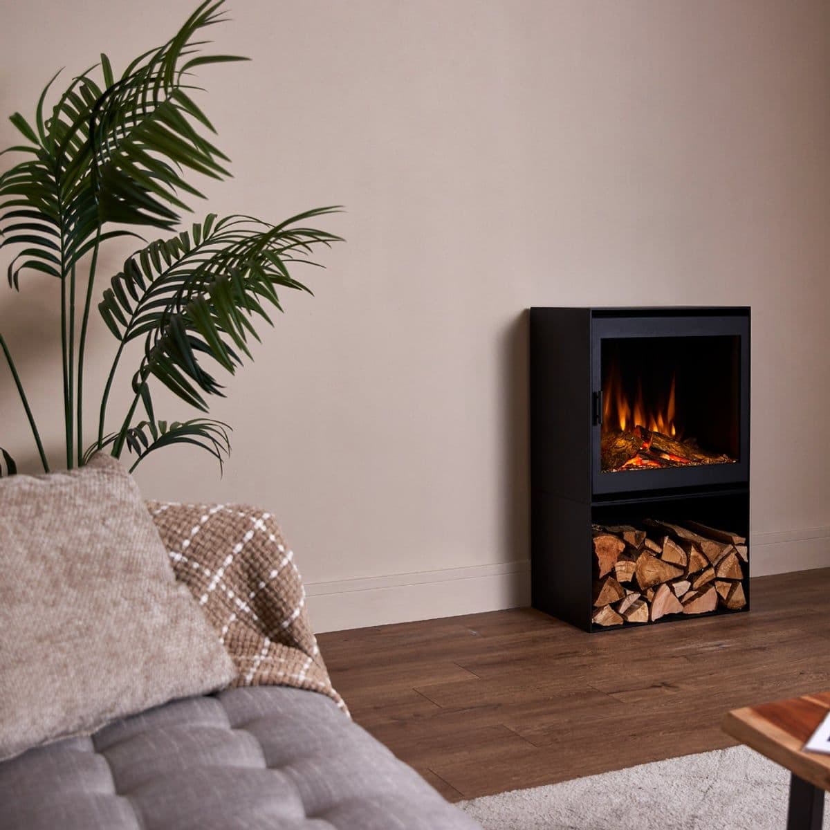 British Fires Cube Electric Stove on optional log store