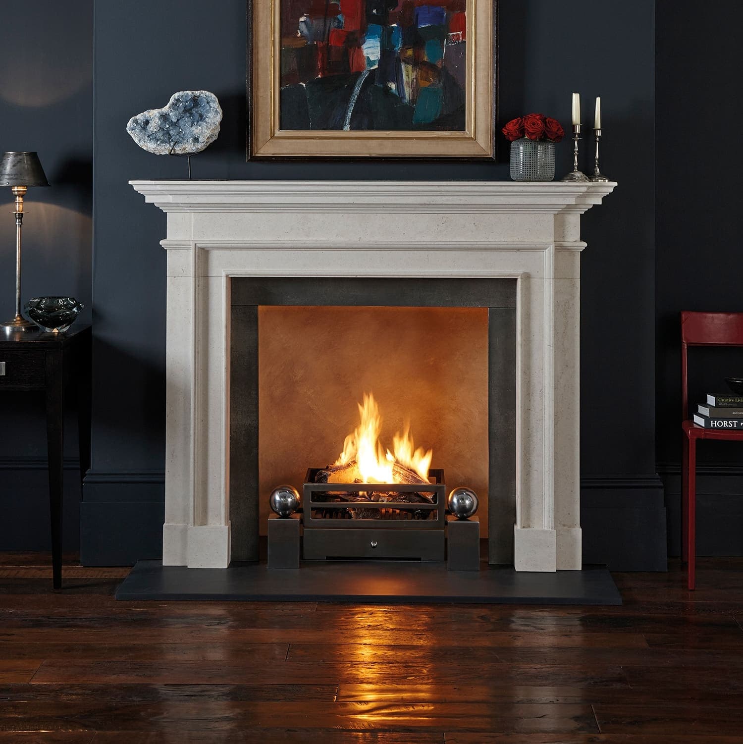 Burlington limestone fireplace surround