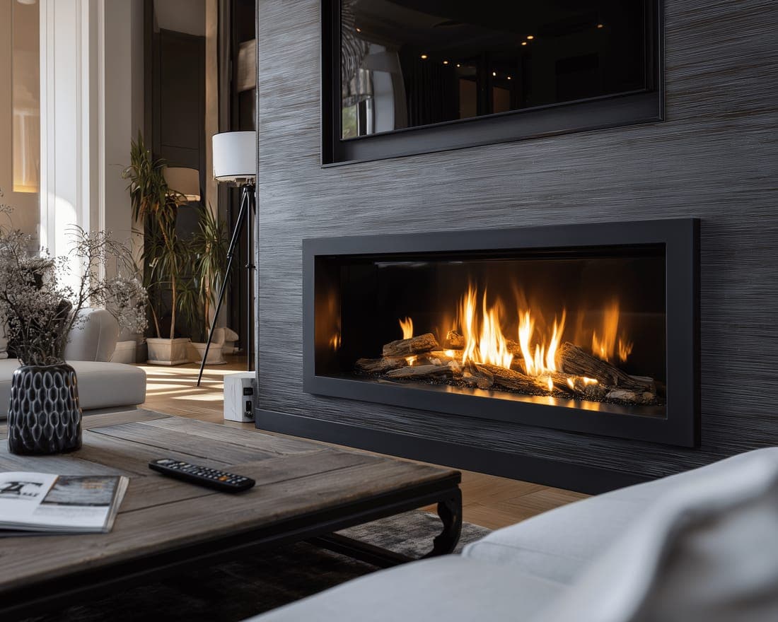 Finished fireplace installed in a luxury living room