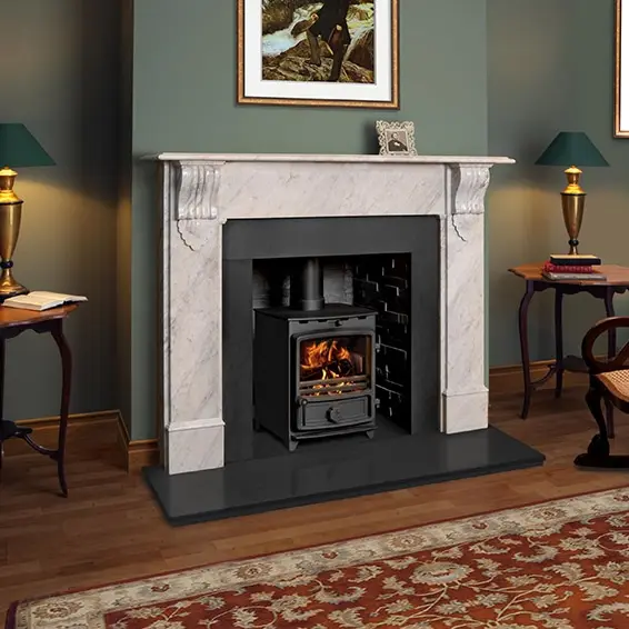 Victorian Corbel Limestone Fireplace Surround — detail