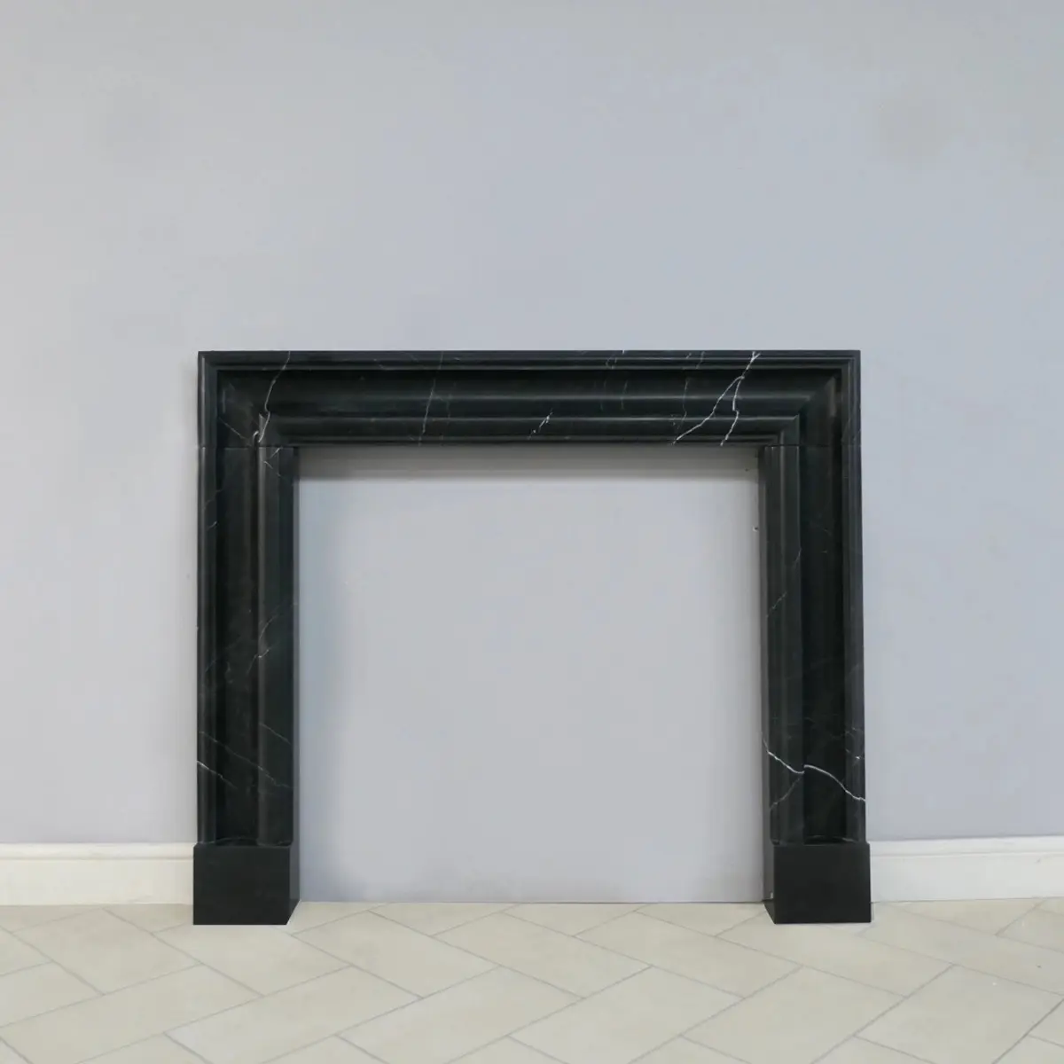 Bolection Nero Marquina Marble Fireplace Surround — detail