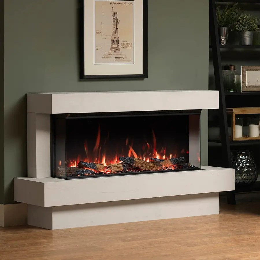 Seaton Portuguese Limestone Electric Fireplace Suite